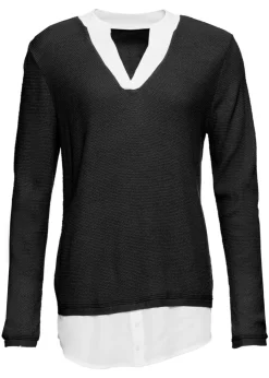Clearance Jersey de punto fino con inserto de blusa Mujer Jerséis|Ropa De Punto