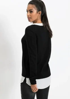 Clearance Jersey de punto fino con inserto de blusa Mujer Jerséis|Ropa De Punto