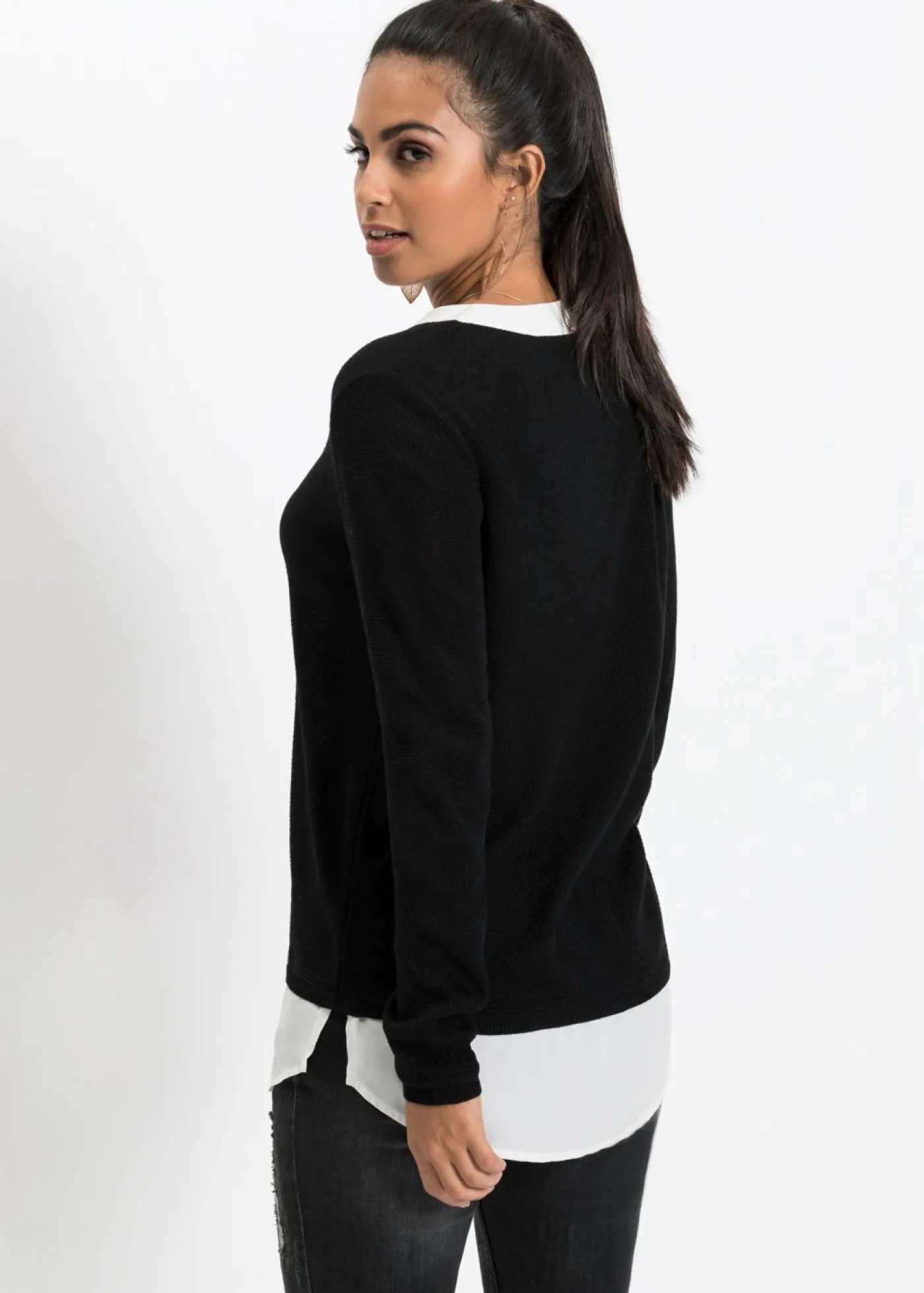 Clearance Jersey de punto fino con inserto de blusa Mujer Jerséis|Ropa De Punto