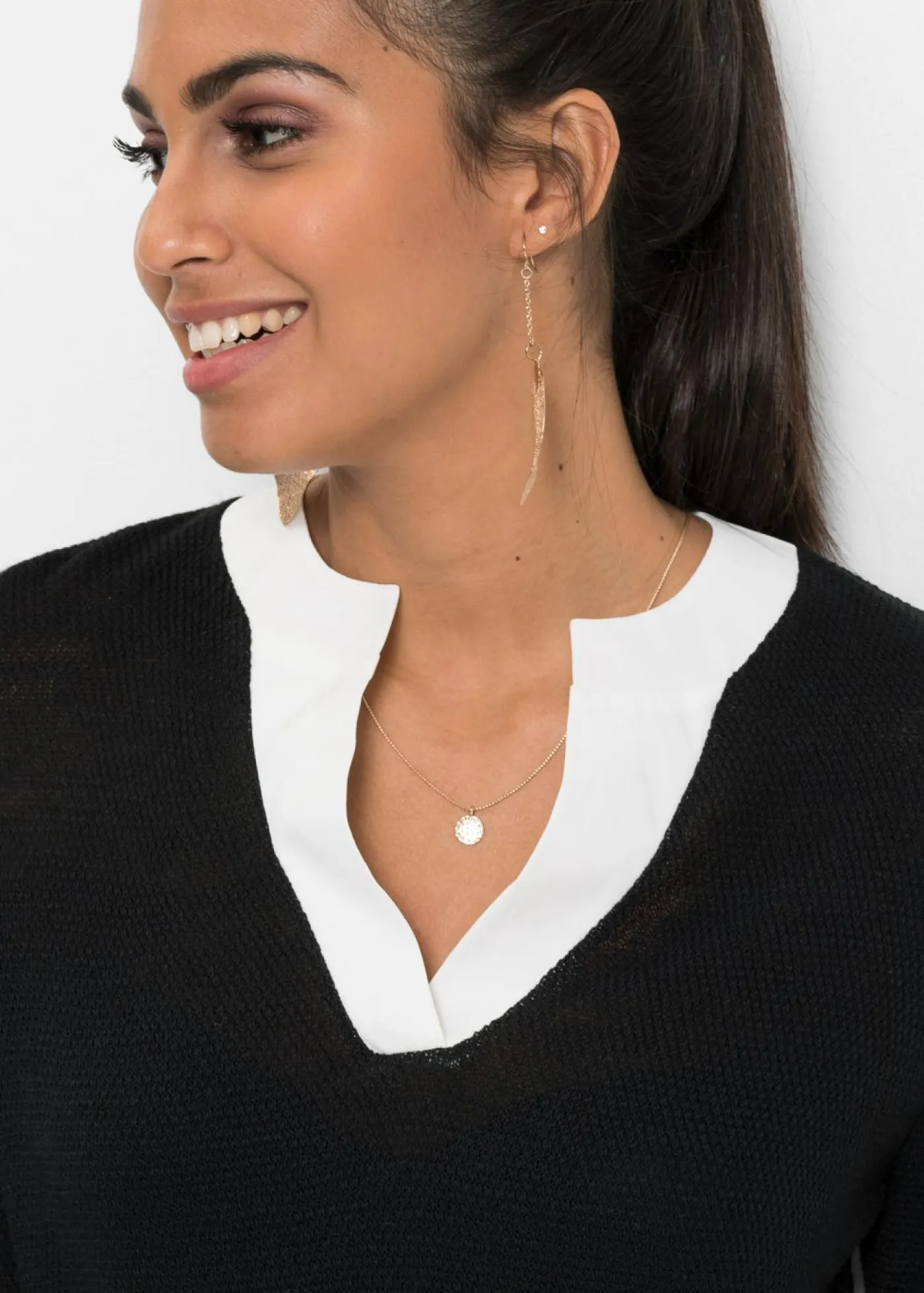 Clearance Jersey de punto fino con inserto de blusa Mujer Jerséis|Ropa De Punto