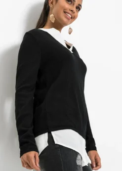 Clearance Jersey de punto fino con inserto de blusa Mujer Jerséis|Ropa De Punto