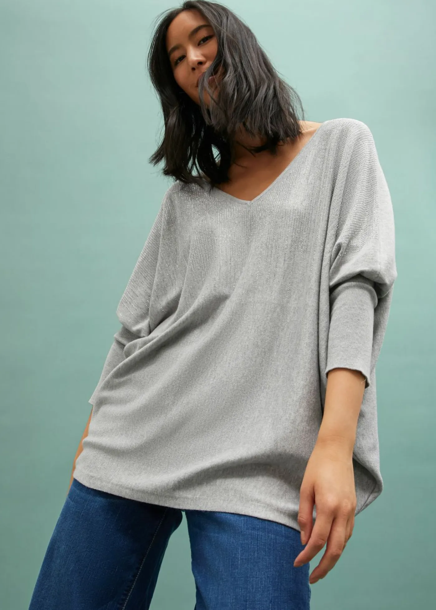 Sale Jersey de punto fino con aplicación de piedras brillantes Mujer Jerséis|Ropa De Punto