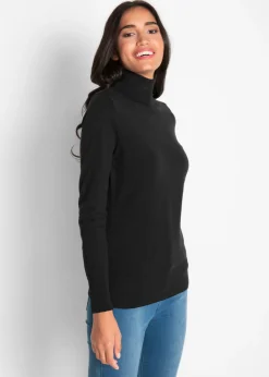 Jersey de punto fino con cuello alto Mujer Básicos|Jerséis