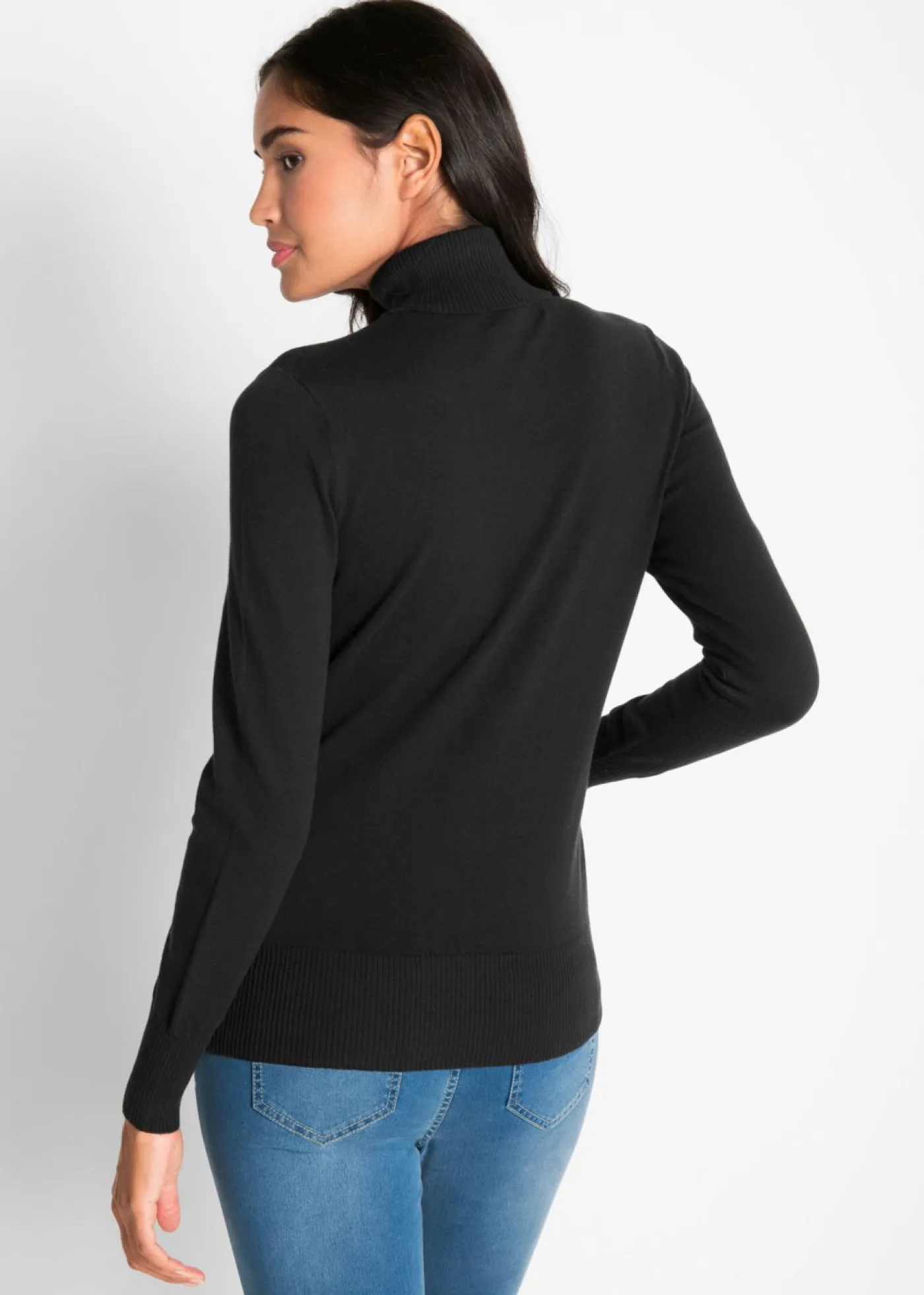 Jersey de punto fino con cuello alto Mujer Básicos|Jerséis