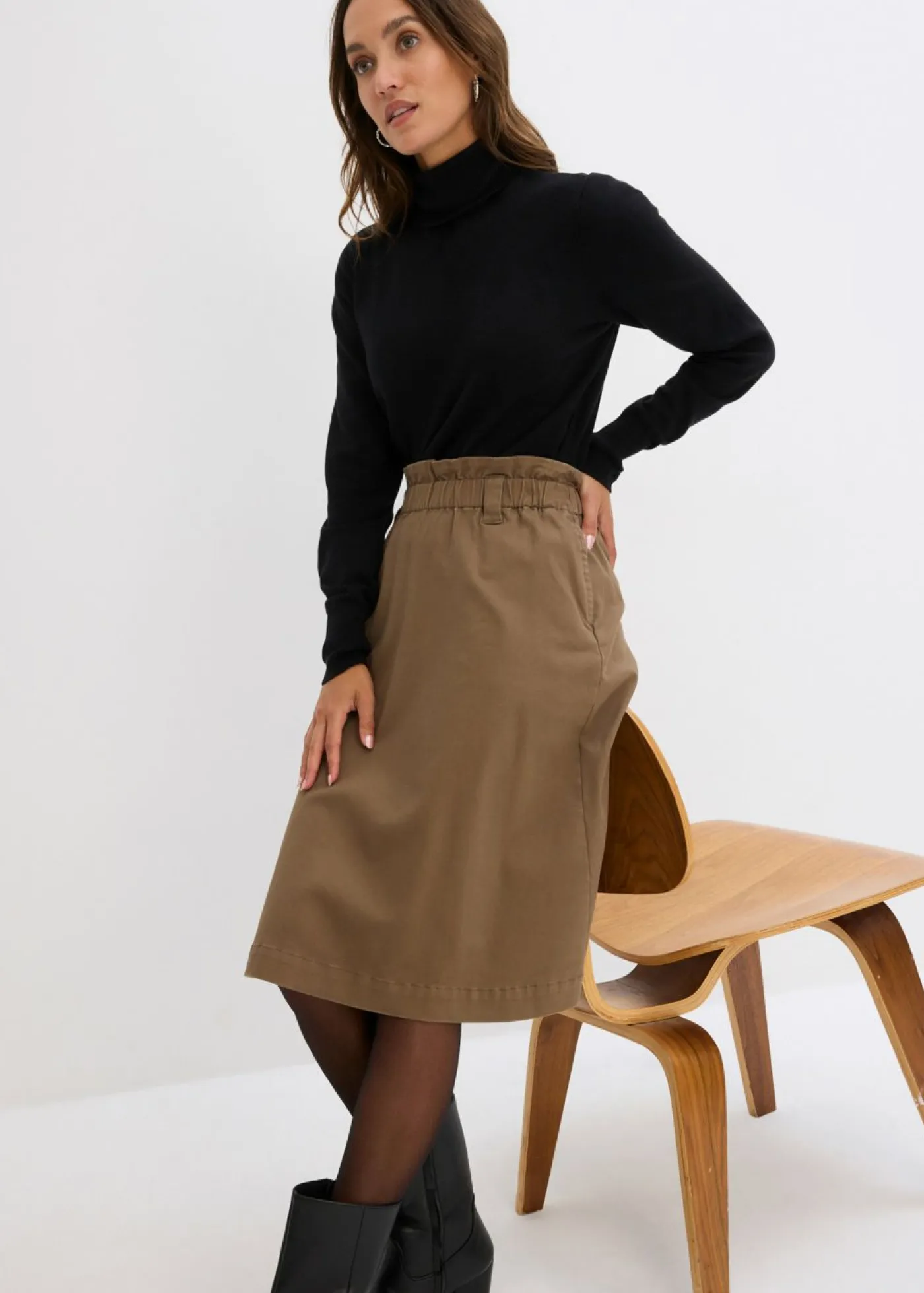 Jersey de punto fino con cuello alto Mujer Básicos|Jerséis