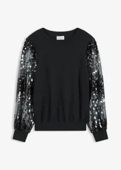 Outlet Jersey de punto fino con mangas de lentejuelas Mujer Jerséis|Ropa De Punto