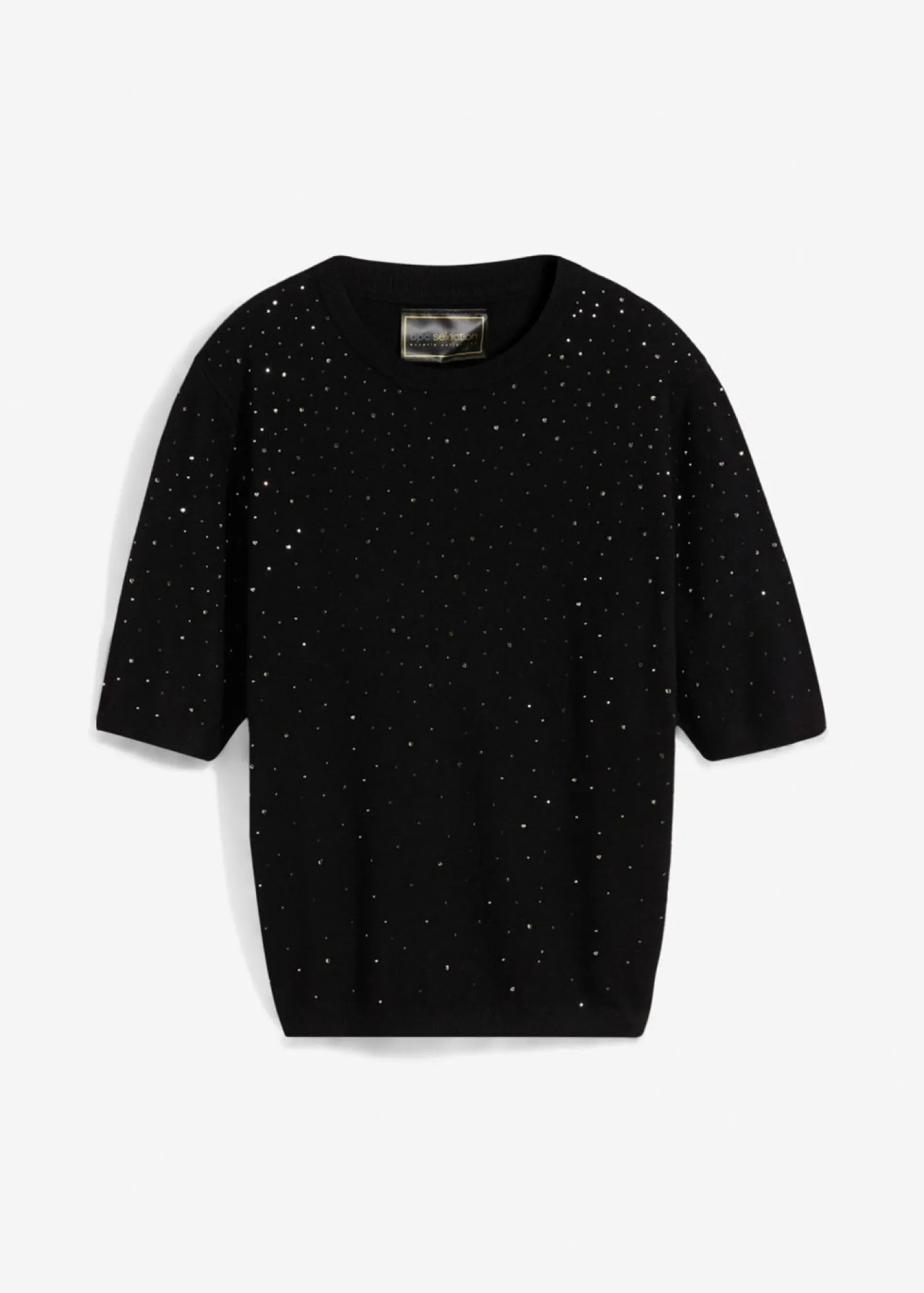Sale Jersey de punto fino de media manga con piedras brillantes Mujer Jerséis|Ropa De Punto