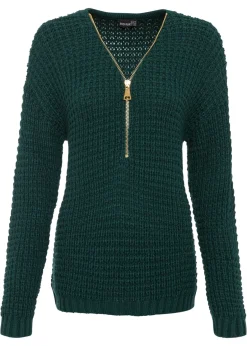 Jersey de punto grueso con detalle de cremallera Mujer Jerséis|Ropa De Punto
