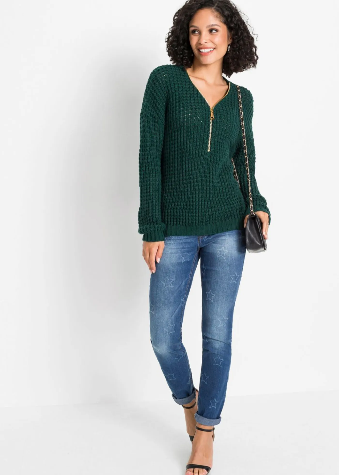 Jersey de punto grueso con detalle de cremallera Mujer Jerséis|Ropa De Punto