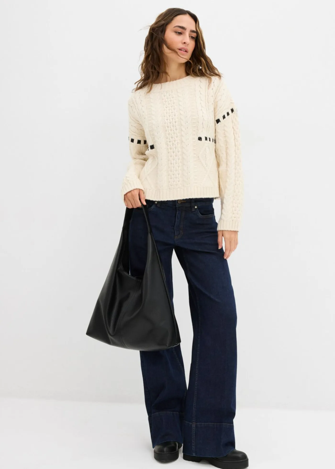 Outlet Jersey de punto grueso con patrón trenzado Mujer Jerséis|Ropa De Punto