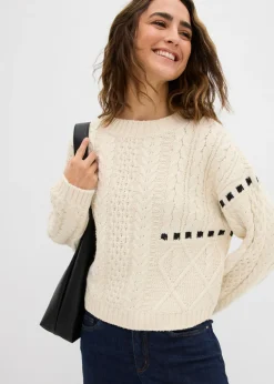 Outlet Jersey de punto grueso con patrón trenzado Mujer Jerséis|Ropa De Punto