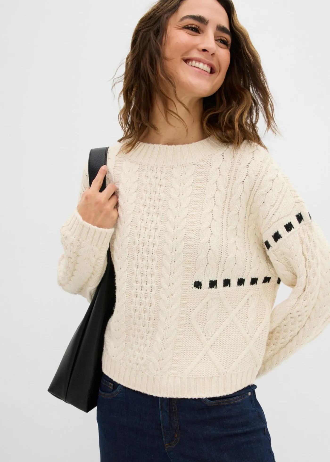 Outlet Jersey de punto grueso con patrón trenzado Mujer Jerséis|Ropa De Punto