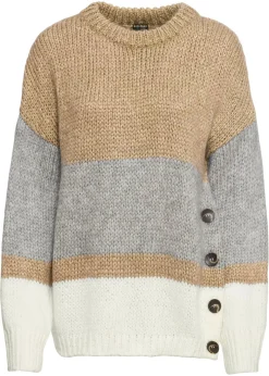 Sale Jersey de rayas de corte holgado con botones Mujer Jerséis|Ropa De Punto