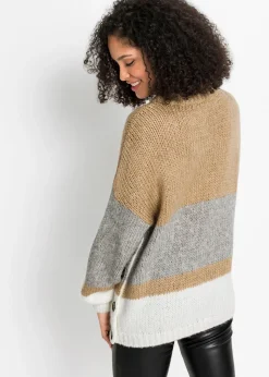Sale Jersey de rayas de corte holgado con botones Mujer Jerséis|Ropa De Punto