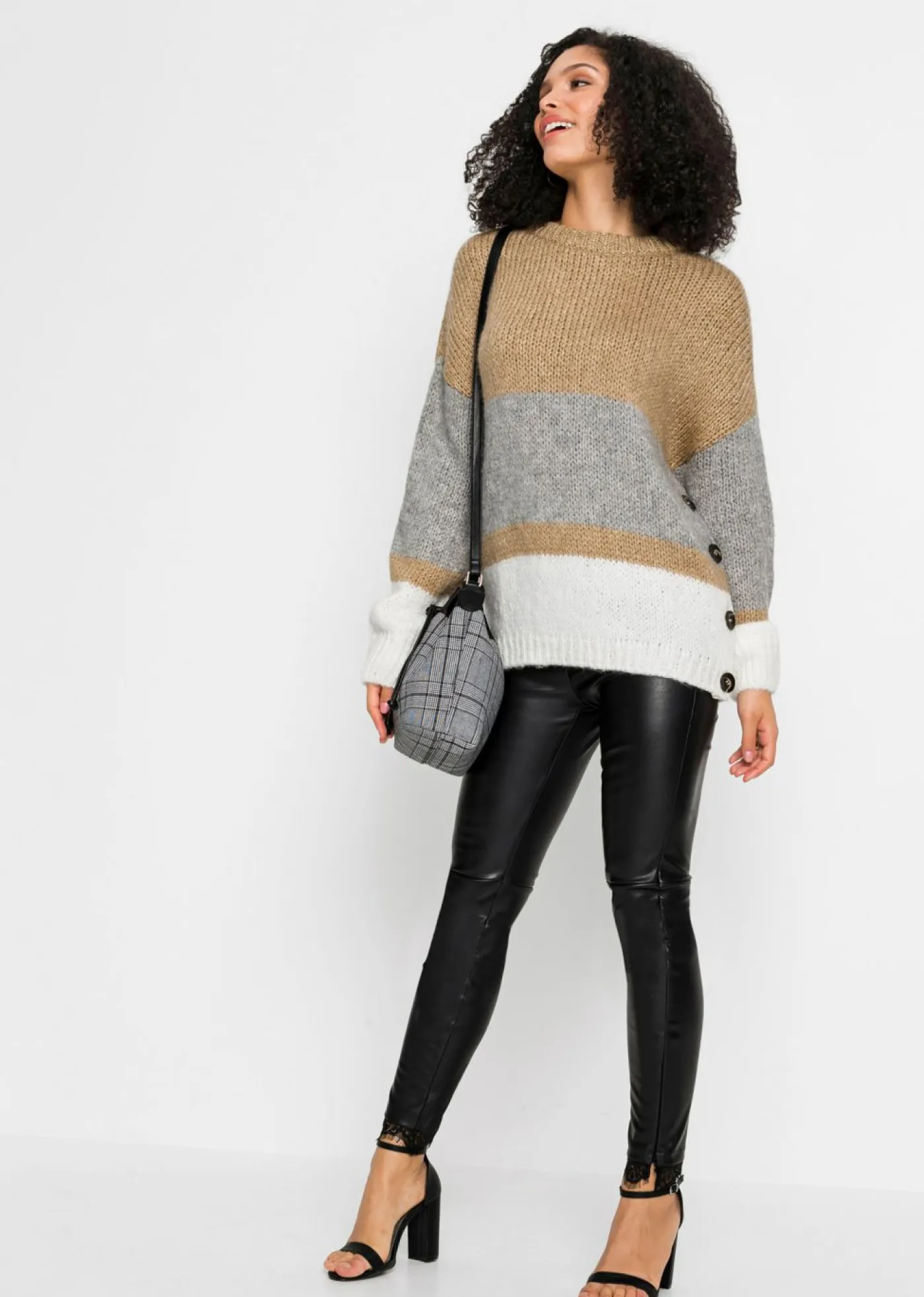 Sale Jersey de rayas de corte holgado con botones Mujer Jerséis|Ropa De Punto