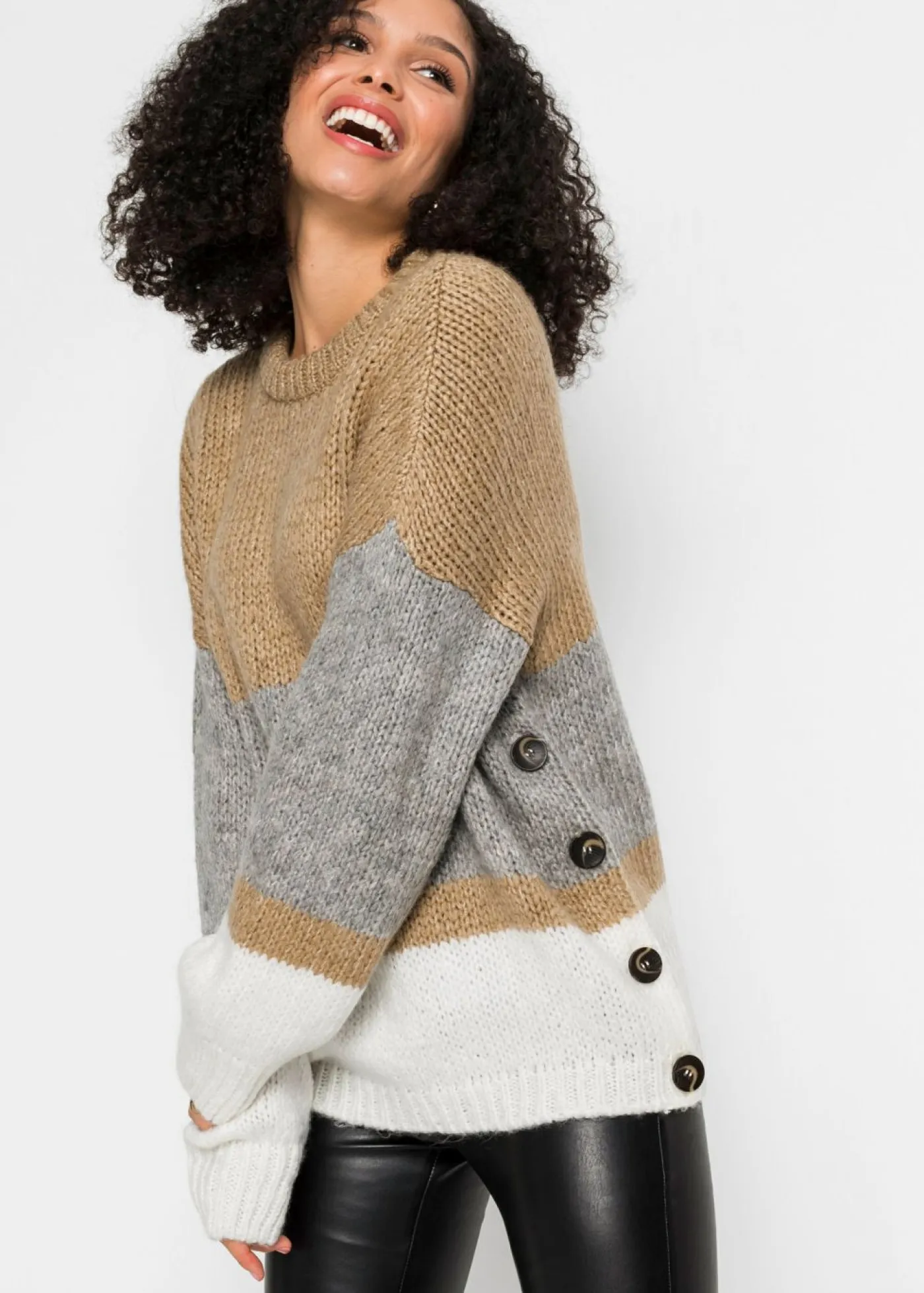 Sale Jersey de rayas de corte holgado con botones Mujer Jerséis|Ropa De Punto