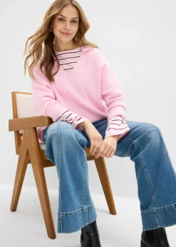 Hot Jersey holgado con cuello tipo polo Mujer Jerséis|Ropa De Punto