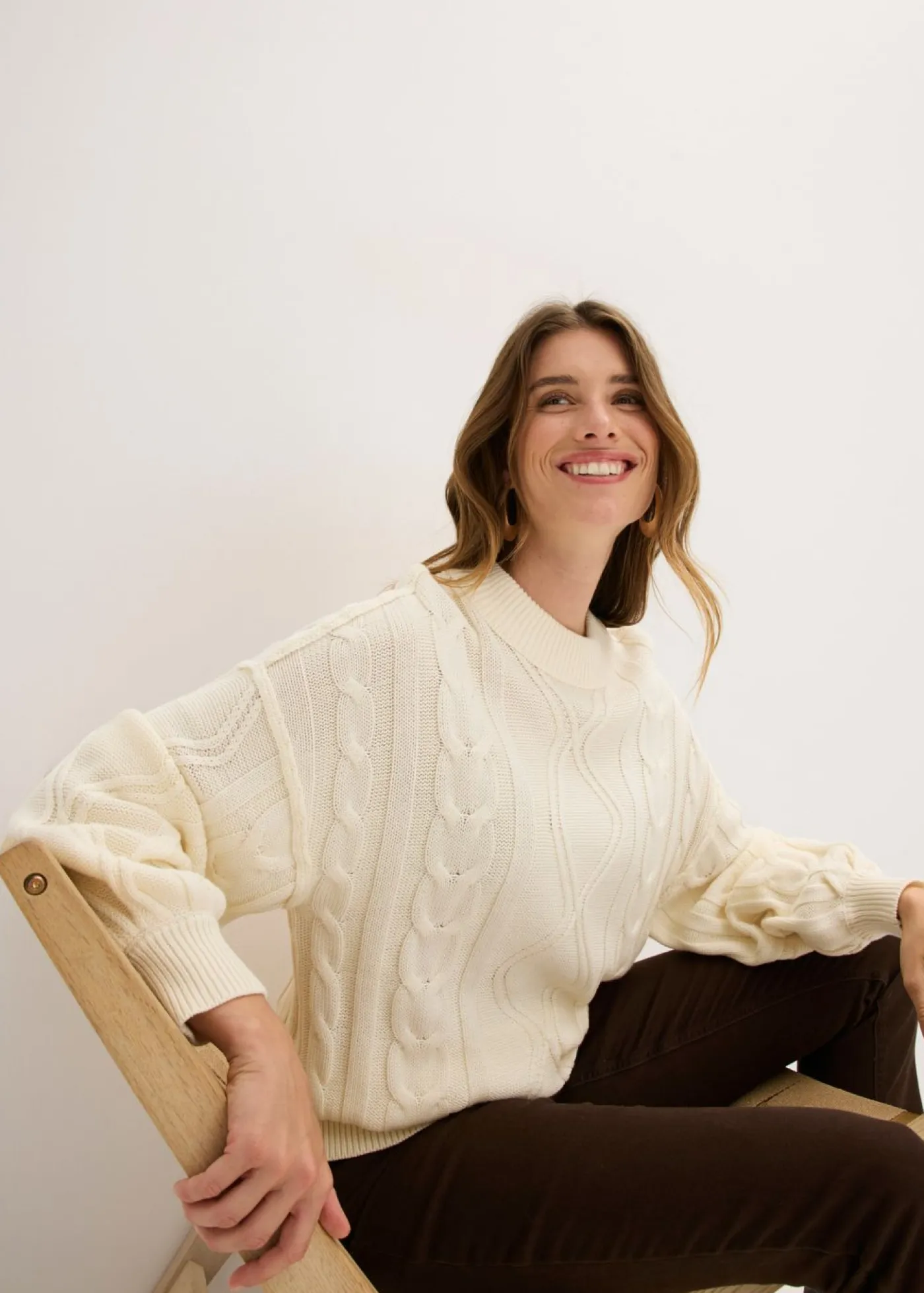 Hot Jersey holgado con patrón trenzado Mujer Jerséis|Ropa De Punto