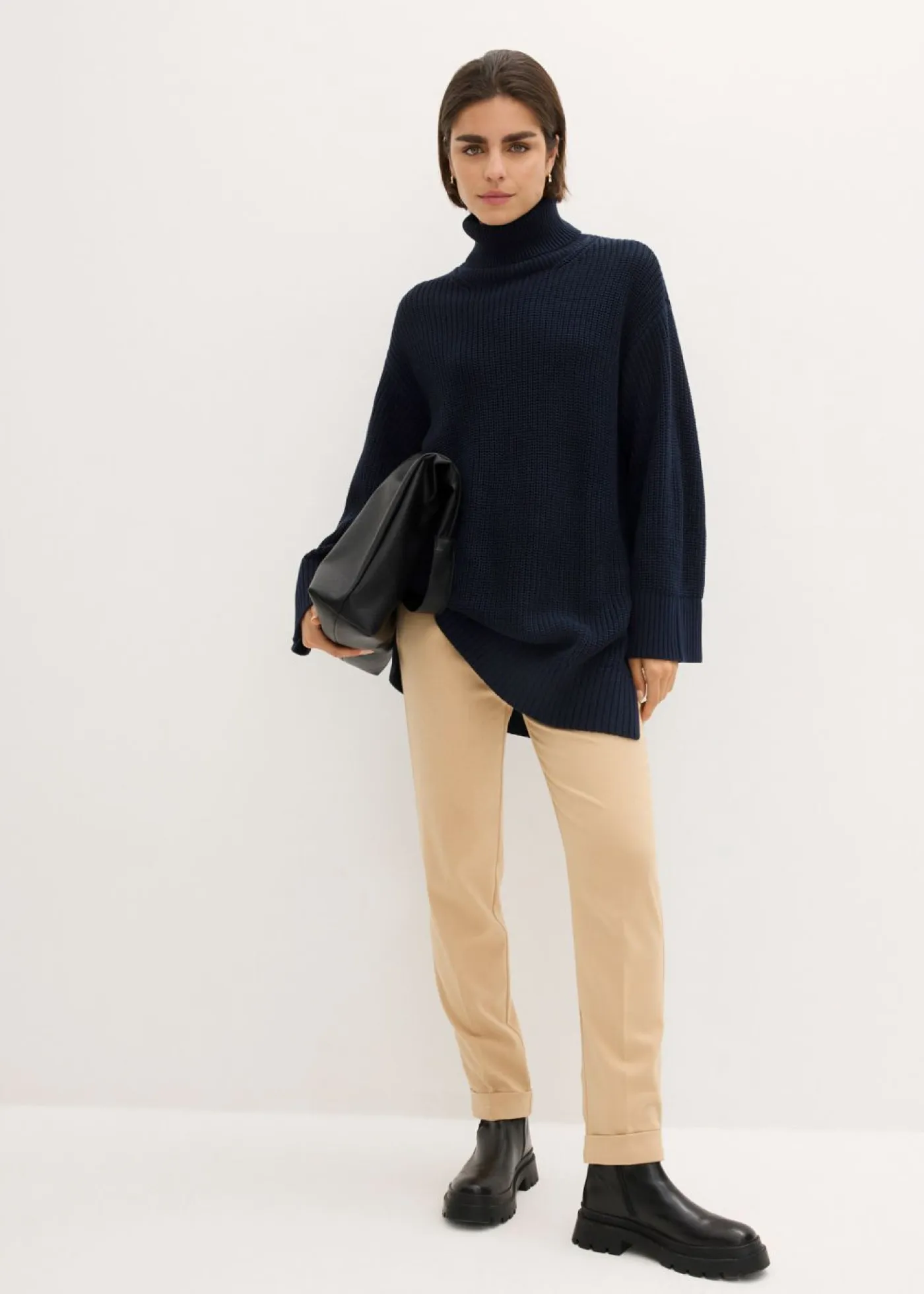 Clearance Jersey holgado de cuello vuelto de mezcla de algodón Mujer Jerséis|Ropa De Punto