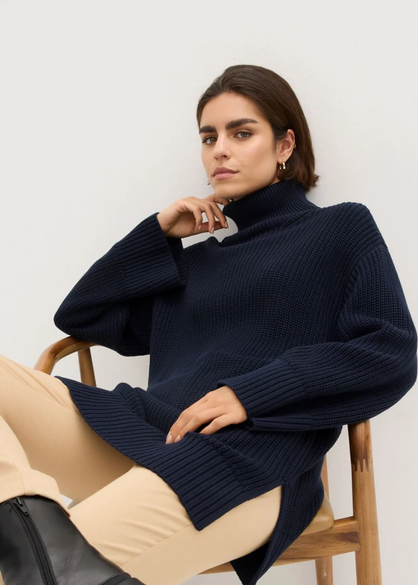 Clearance Jersey holgado de cuello vuelto de mezcla de algodón Mujer Jerséis|Ropa De Punto