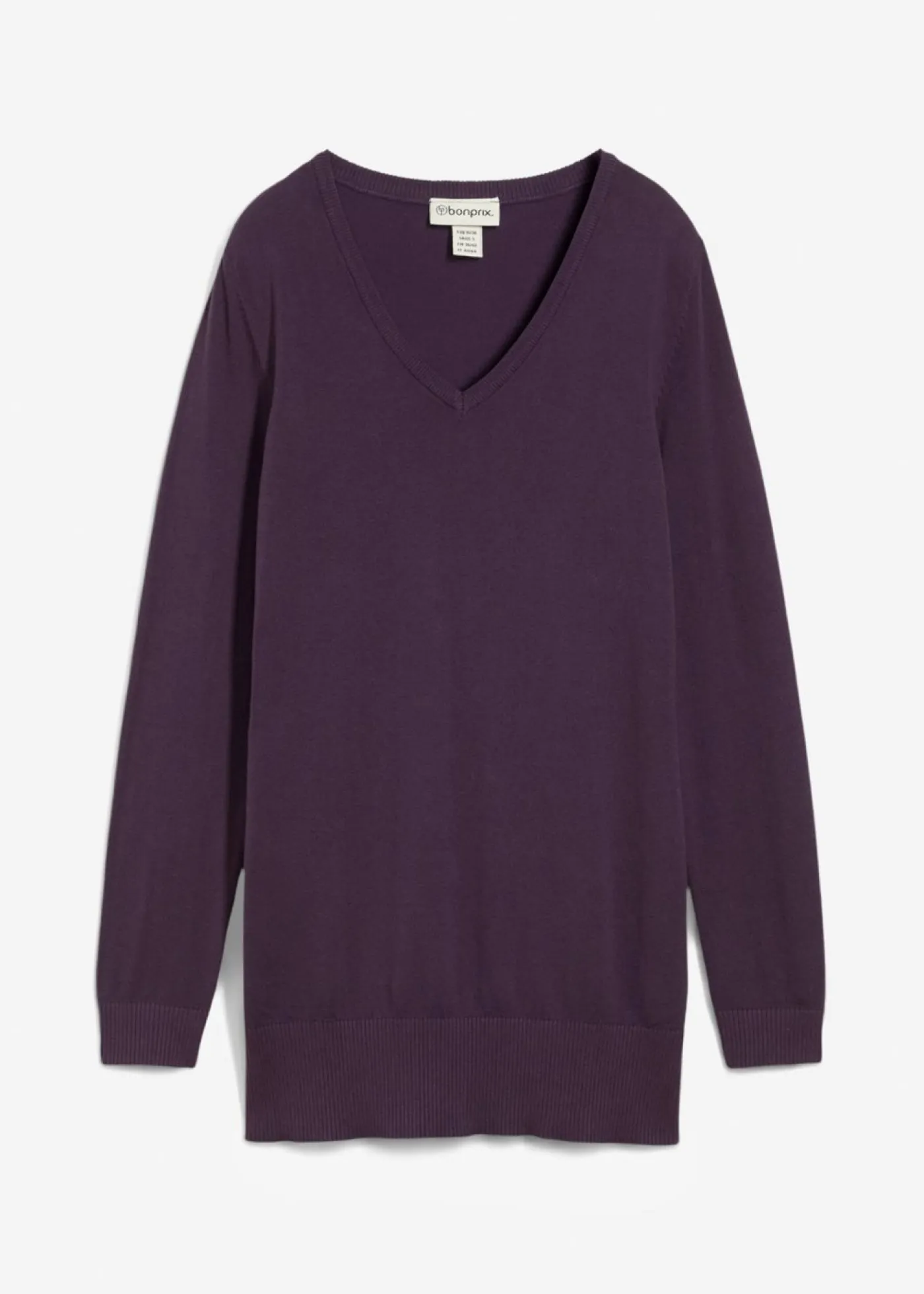 Online Jersey largo básico, de punto fino, con escote en V Mujer Básicos|Jerséis
