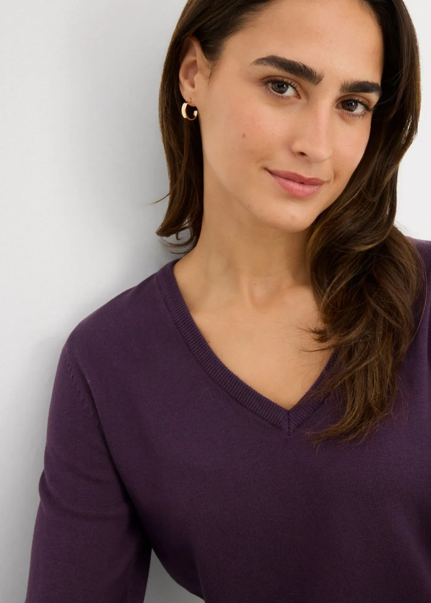 Online Jersey largo básico, de punto fino, con escote en V Mujer Básicos|Jerséis