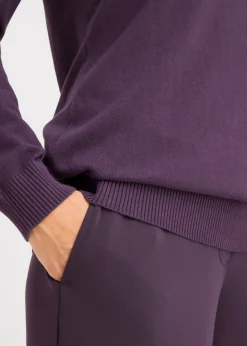 Online Jersey largo básico, de punto fino, con escote en V Mujer Básicos|Jerséis