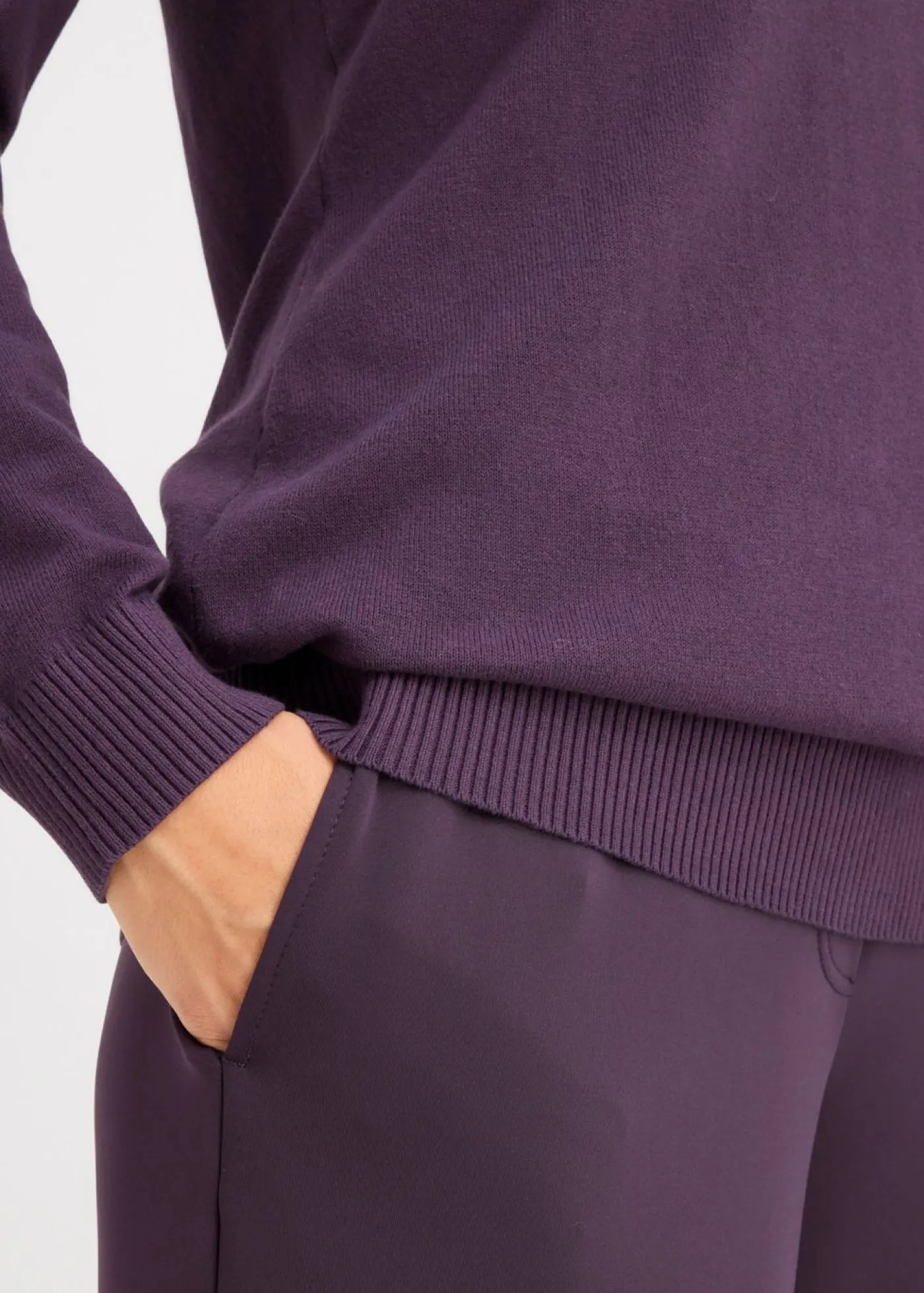 Online Jersey largo básico, de punto fino, con escote en V Mujer Básicos|Jerséis