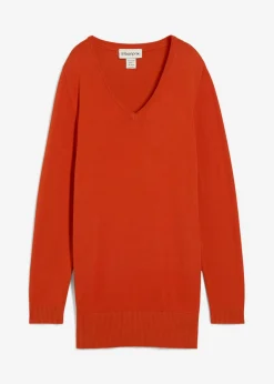 Best Jersey largo básico, de punto fino, con escote en V Mujer Básicos|Jerséis