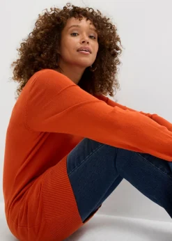 Best Jersey largo básico, de punto fino, con escote en V Mujer Básicos|Jerséis