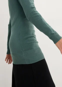 Discount Jersey largo básico, de punto fino, con escote en V Mujer Básicos|Jerséis