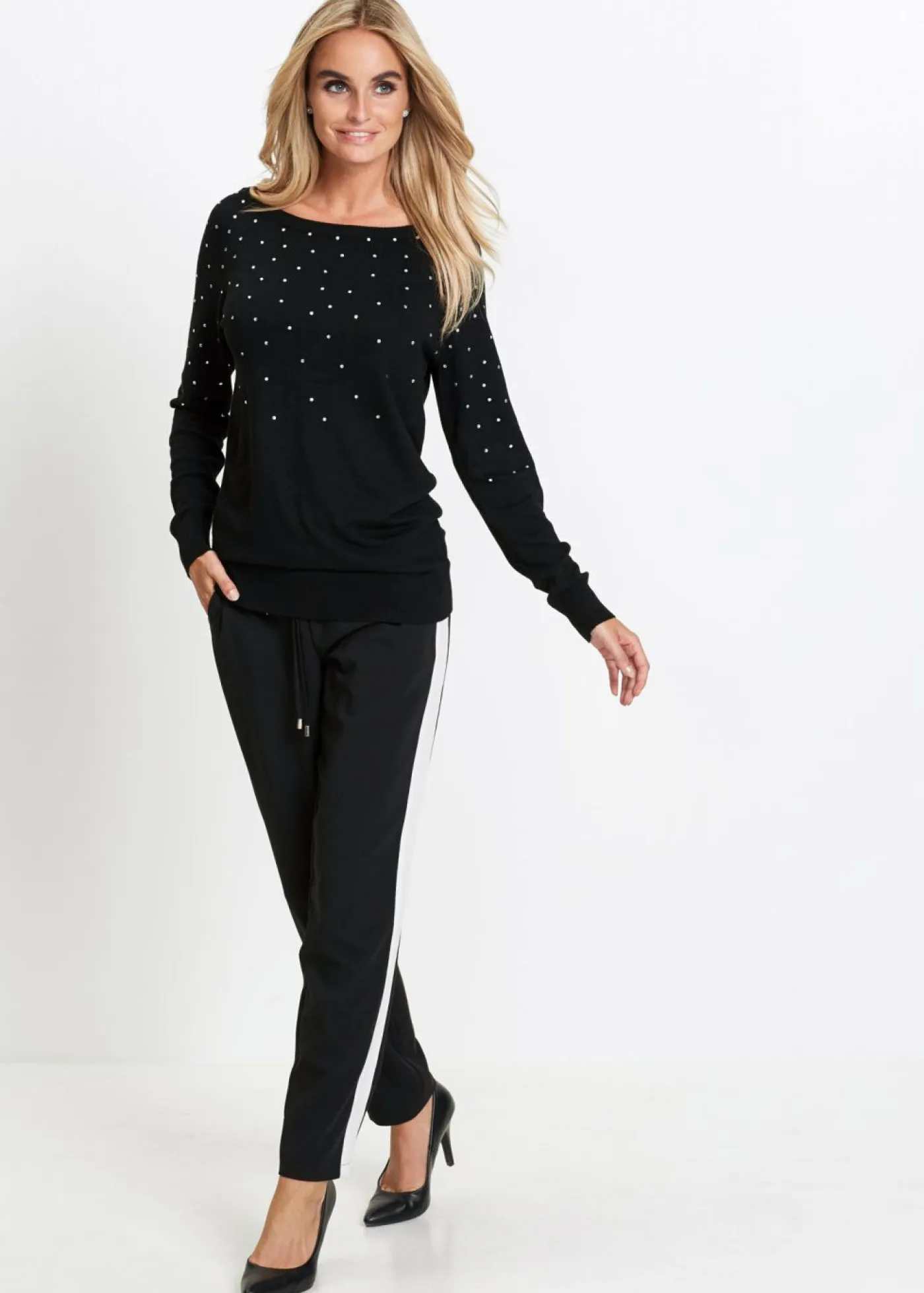 Best Jersey largo con piedras brillantes Mujer Jerséis|Ropa De Punto