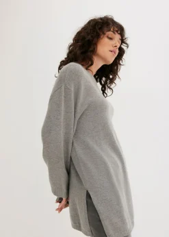 Online Jersey largo de punto fino con aberturas laterales en mezcla de viscosa Mujer Jerséis|Ropa De Punto