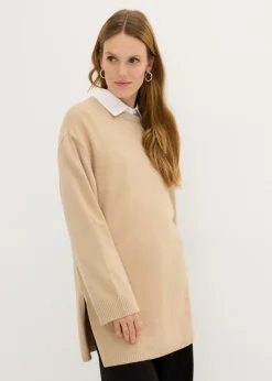 Hot Jersey largo de punto fino con aberturas laterales en mezcla de viscosa Mujer Jerséis|Ropa De Punto