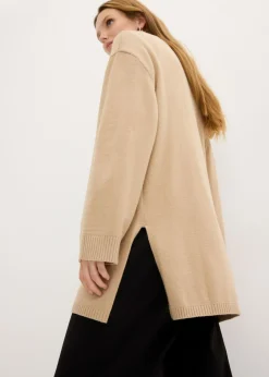 Hot Jersey largo de punto fino con aberturas laterales en mezcla de viscosa Mujer Jerséis|Ropa De Punto