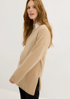 Hot Jersey largo de punto fino con aberturas laterales en mezcla de viscosa Mujer Jerséis|Ropa De Punto