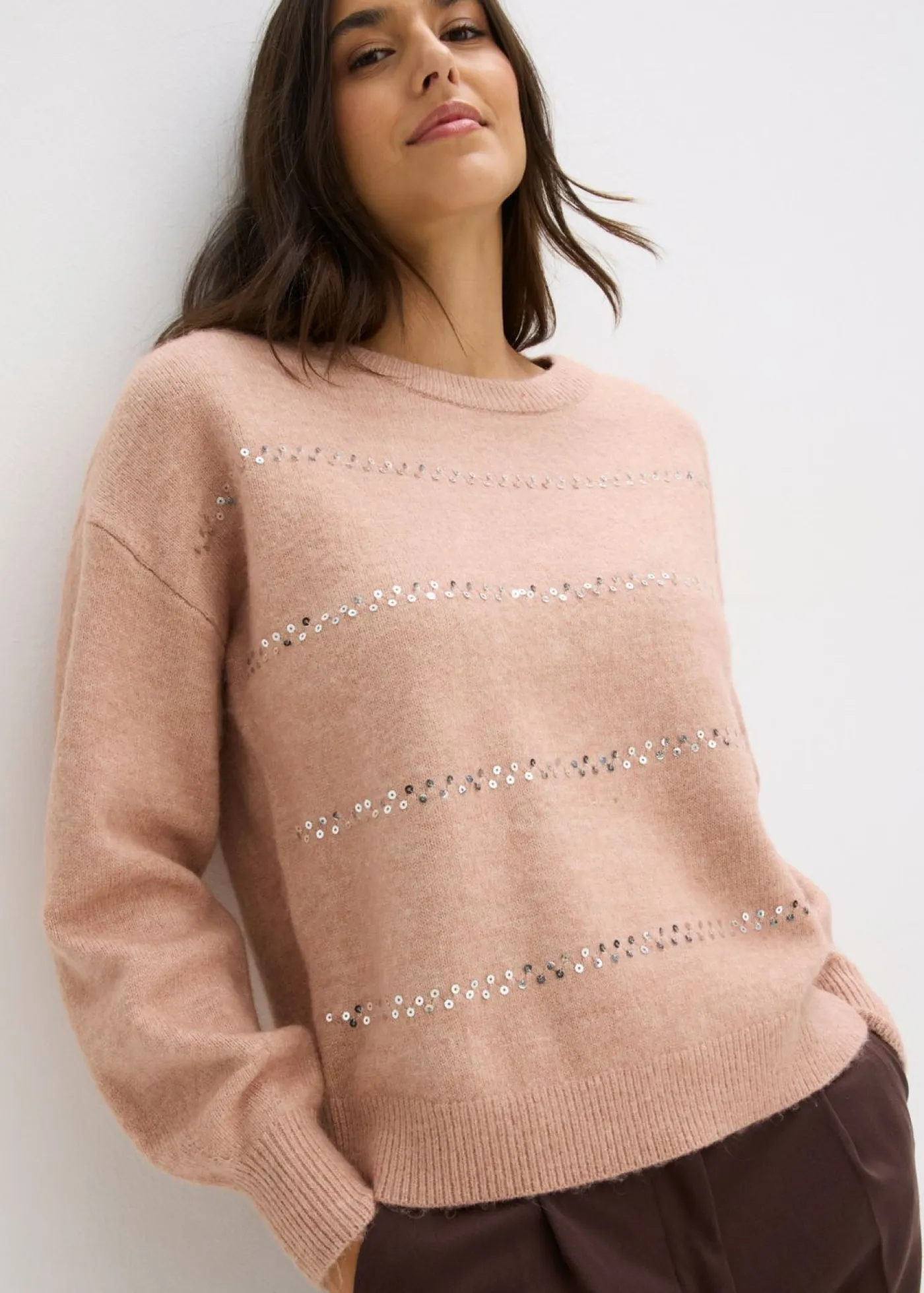 Outlet Jersey tipo boxy con lentejuelas Mujer Jerséis|Ropa De Punto