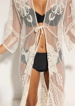 Kimono de playa transparente con encaje Mujer Ropa De Playa|Camisas Y Blusas