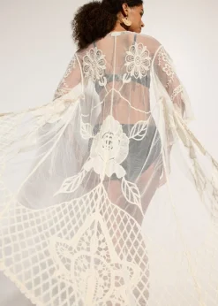 Kimono de playa transparente con encaje Mujer Ropa De Playa|Camisas Y Blusas