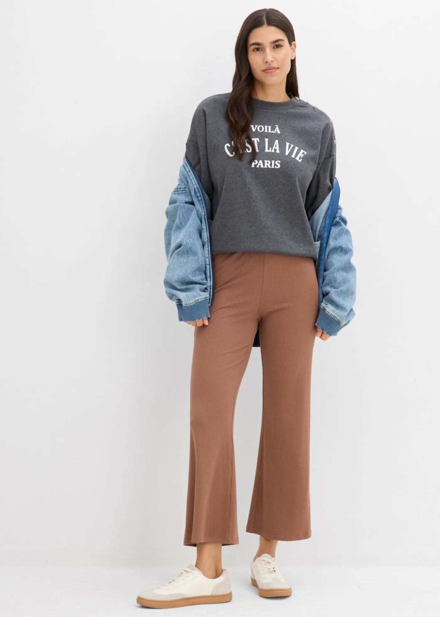 Clearance Leggings acortados de canalé de mezcla de viscosa Mujer Pantalones|Novedades