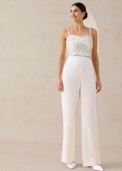 Outlet Mono de crepé estructurado con bordado de perlas Mujer Monos|Novedades