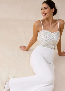 Outlet Mono de crepé estructurado con bordado de perlas Mujer Monos|Novedades