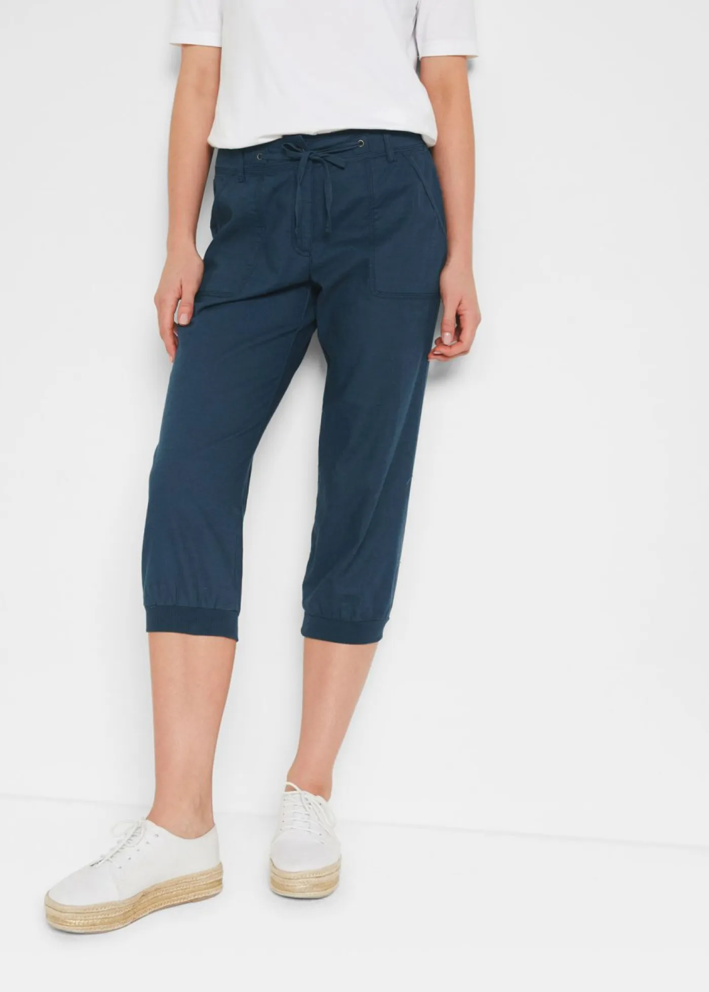 Best Pantalón 3/4 en mezcla de algodón y lino Mujer Pantalones