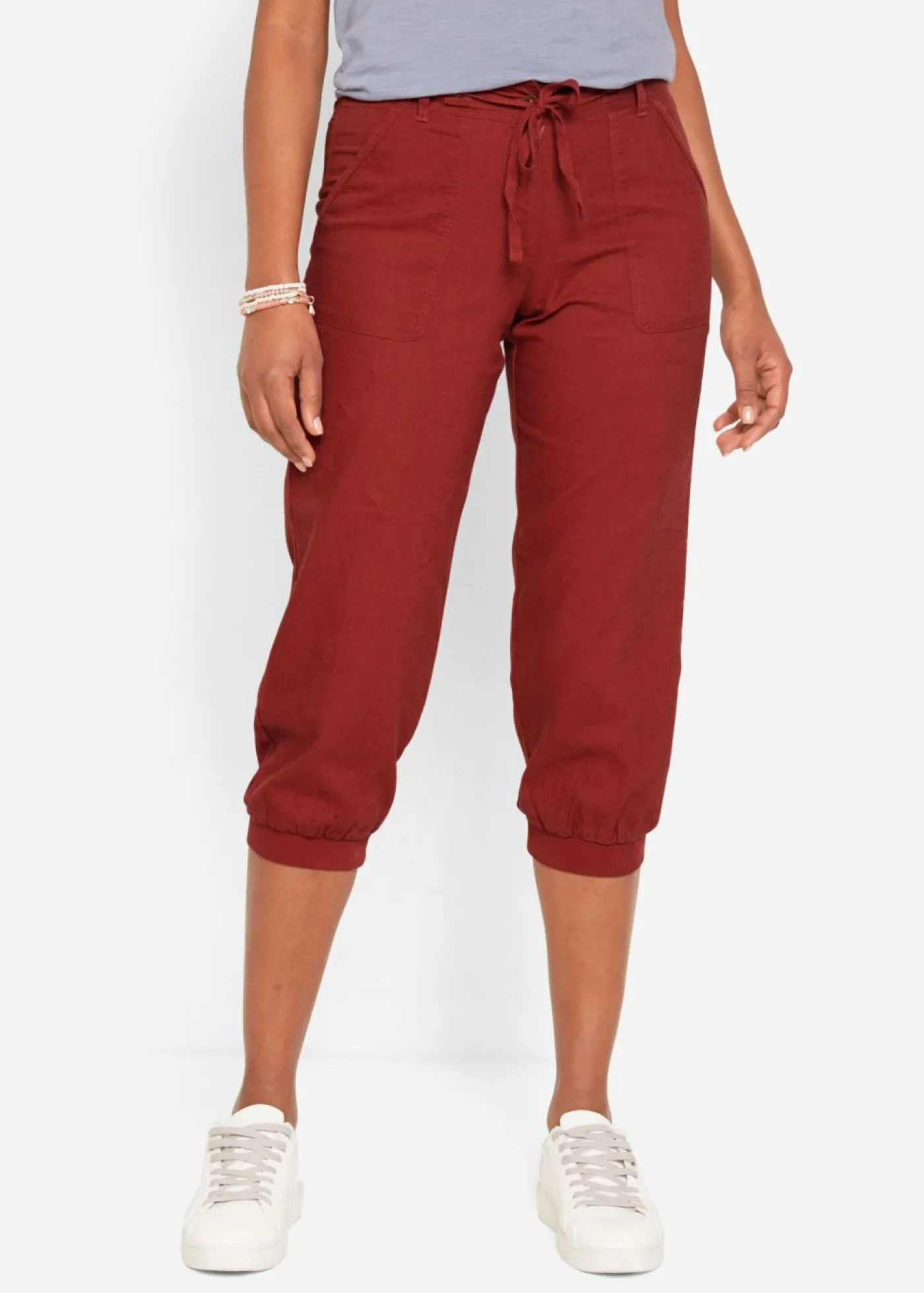 Clearance Pantalón 3/4 en mezcla de algodón y lino Mujer Pantalones