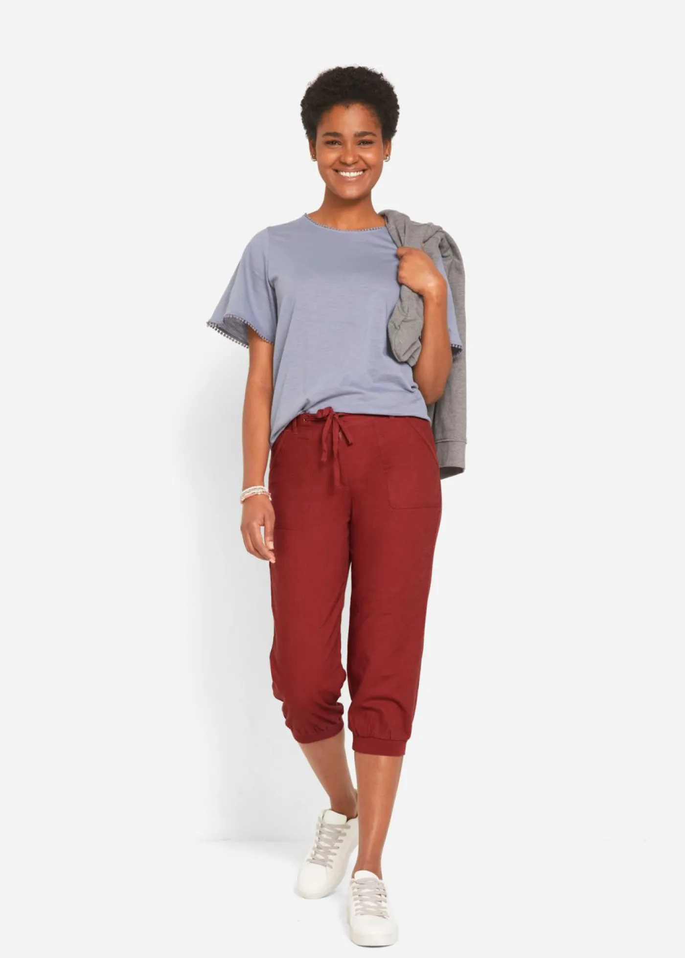 Clearance Pantalón 3/4 en mezcla de algodón y lino Mujer Pantalones
