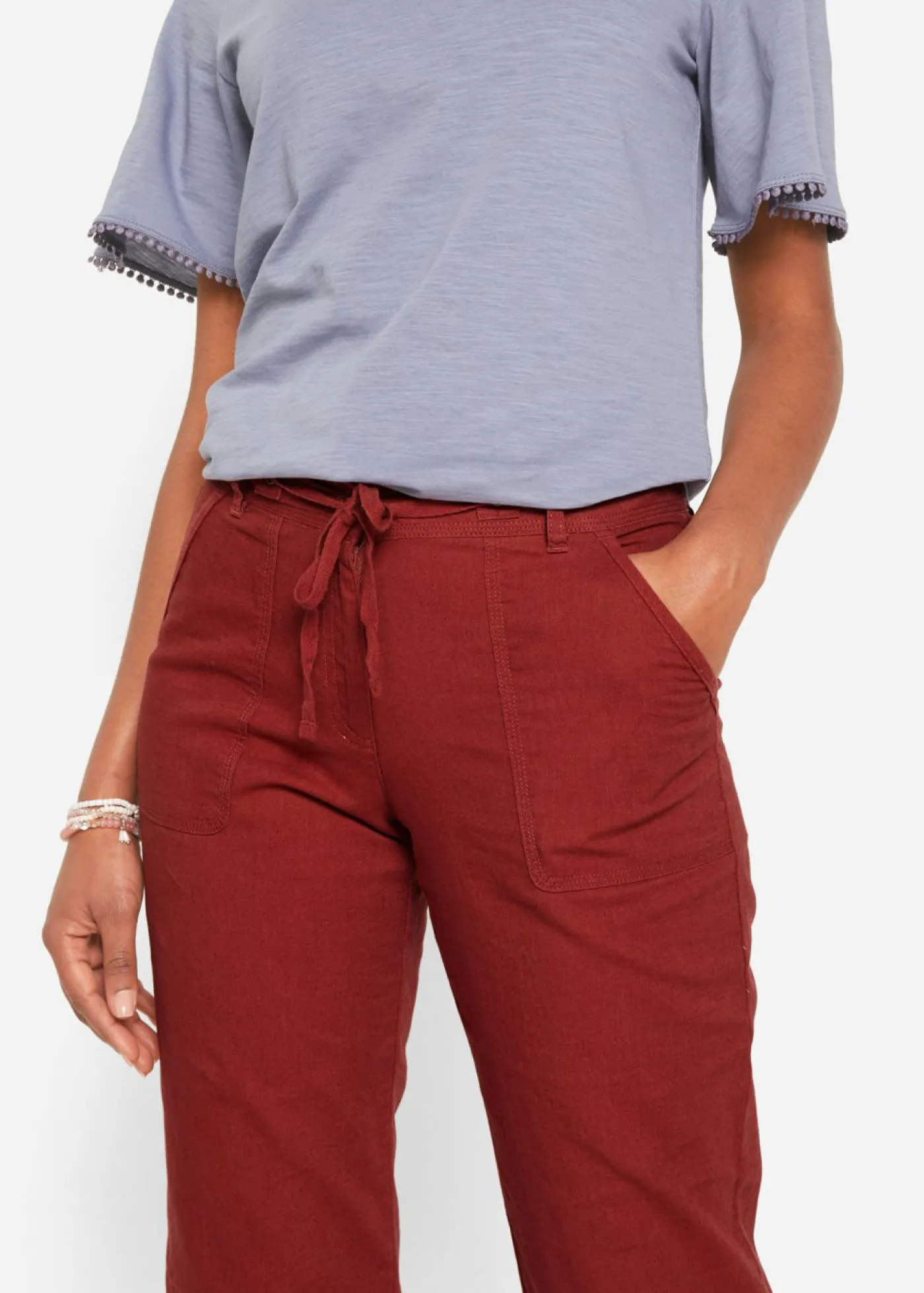Clearance Pantalón 3/4 en mezcla de algodón y lino Mujer Pantalones