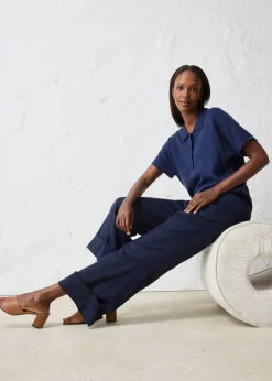 Pantalón acampanado con contenido de lana Mujer Premium|Pantalones