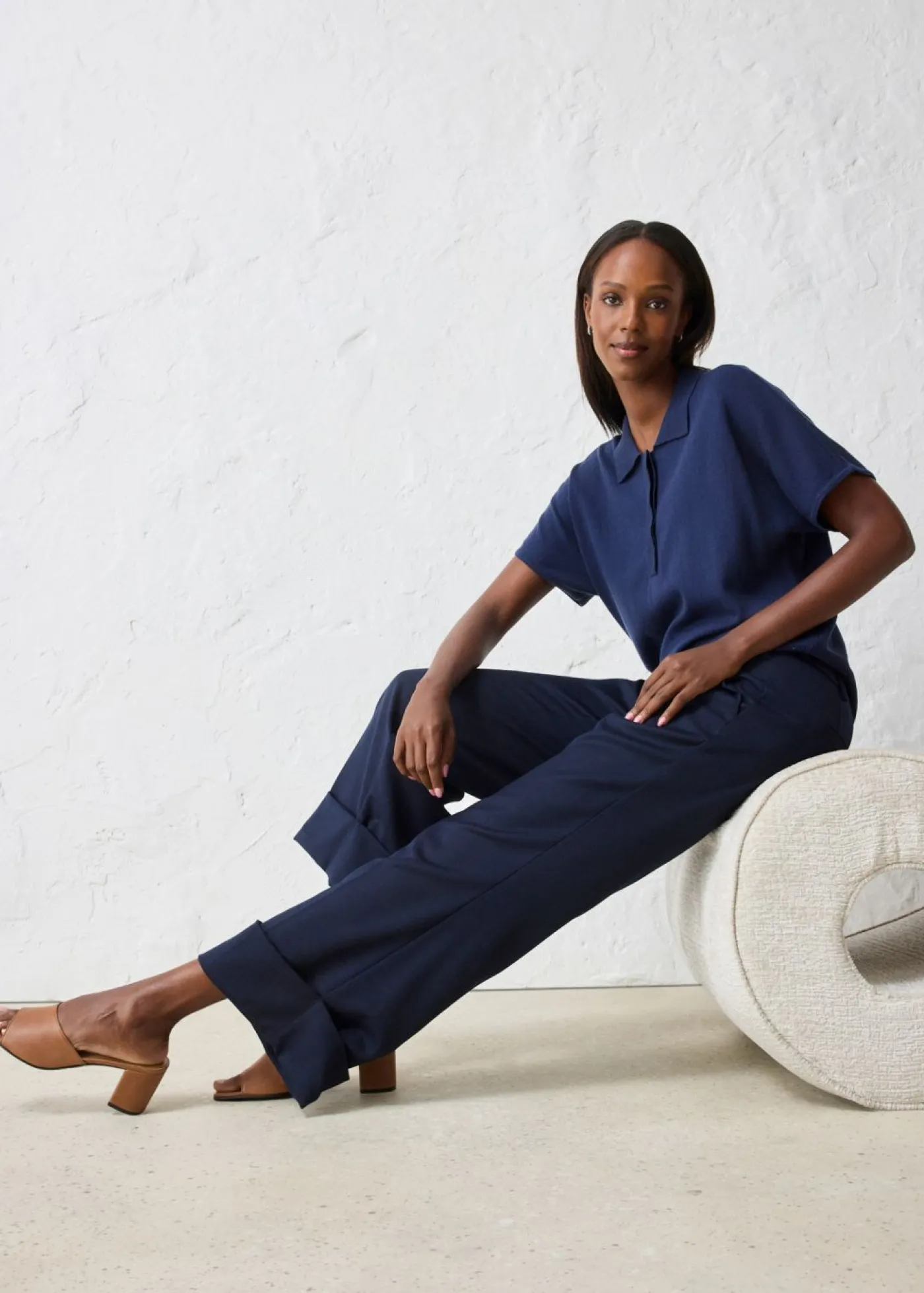 Pantalón acampanado con contenido de lana Mujer Premium|Pantalones