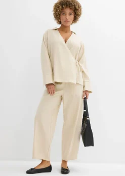 Clearance Pantalón acampanado de mezcla de lino ligero Mujer Conjuntos De Ropa|Pantalones