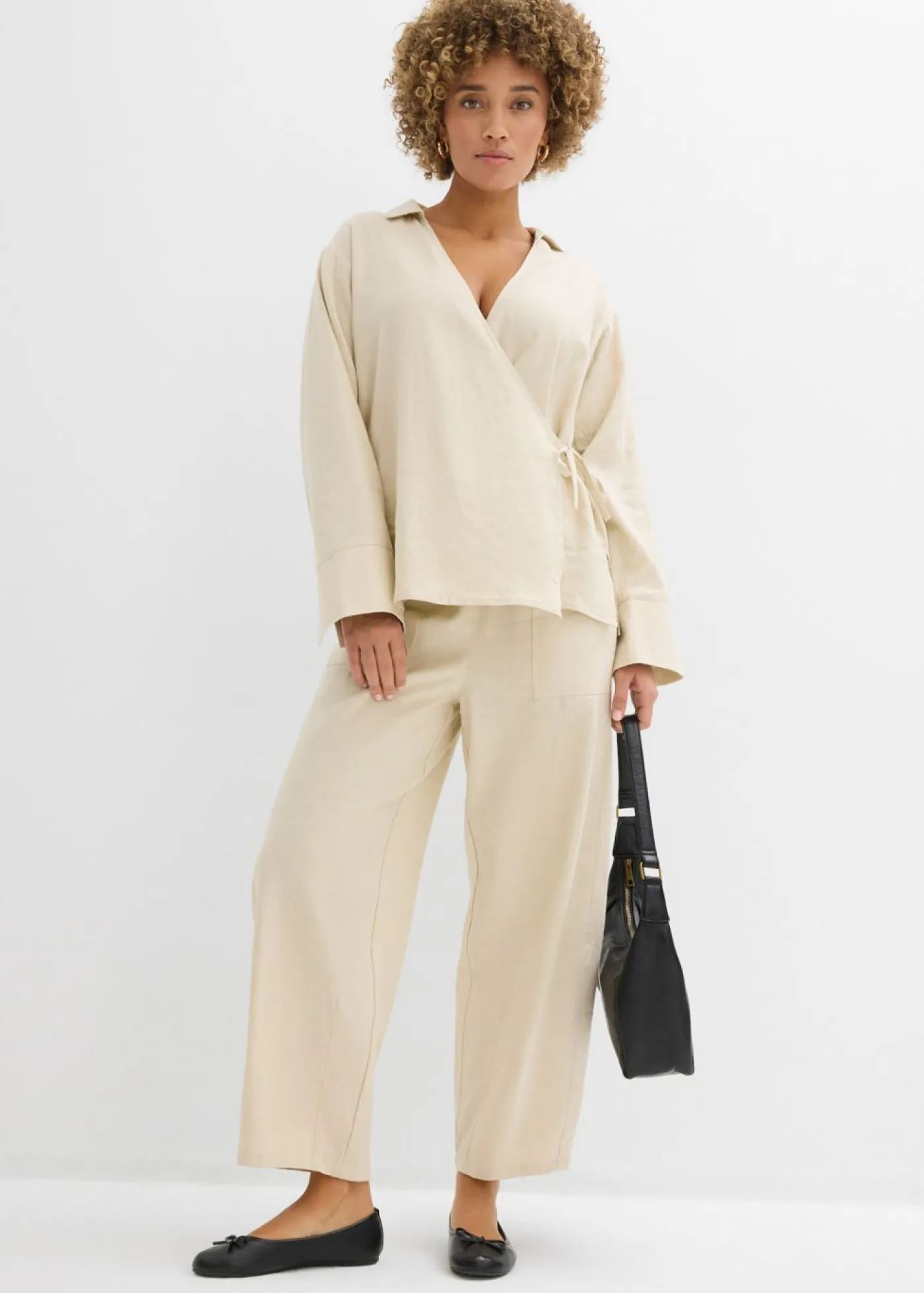Clearance Pantalón acampanado de mezcla de lino ligero Mujer Conjuntos De Ropa|Pantalones